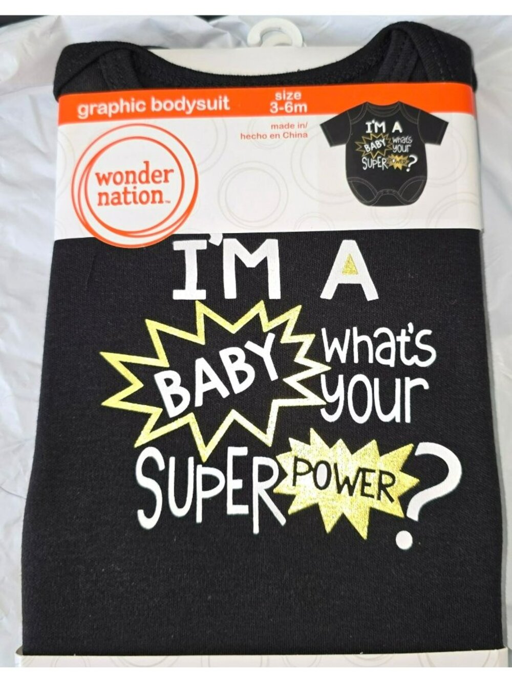 I'm a Baby What's Your Super Power? Baby One Piece Bodysuit 3-6mos LH4316b